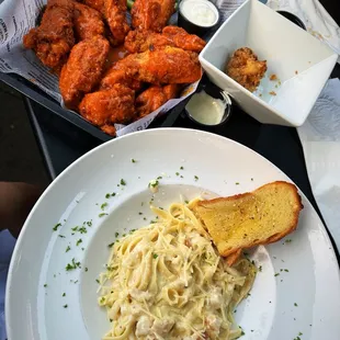 Chicken Alfredo and buffalo chicken Bone In Wings