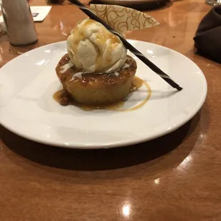 Butterscotch white chocolate bread pudding with vanilla bean ice cream