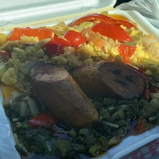 Salt fish Plantain Callaloo