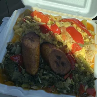 Salt fish Plantain Callaloo