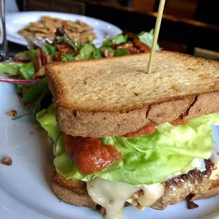 Beef burger w/ gluten-free bread and side salad (which cost a surprise extra $3... should have accepted the fries)