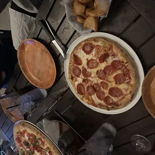 Pepperoni pizza, fries and margarita pizza! So good!