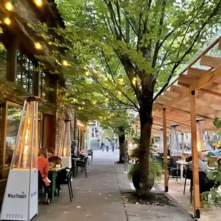 Outdoor seating. Fire heaters kept us comfortable on a rainy day!