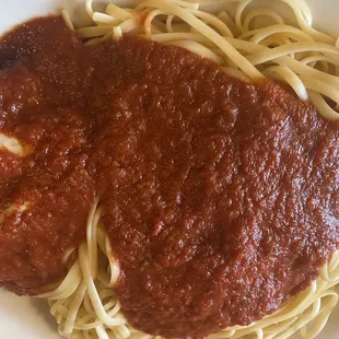 Chicken Parmigiana with a huge side of Spaghetti