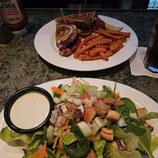 Side salad with ranch. Reuben with sweet potato fries.