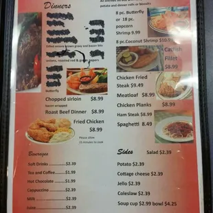 the menu for the restaurant
