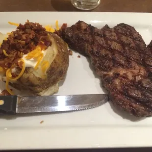 12oz ribeye with loaded baked potato!