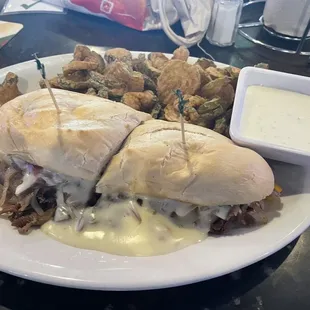 Philly cheese steak &amp; fried pickles