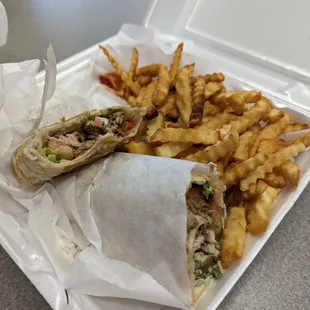 Out of beef shawarma but they  said  the chicken was just as good. Wish I would have ordered something else  cold fries  still hungry