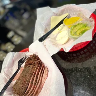 Thats a lot of tri-tip! And condiments on the side!