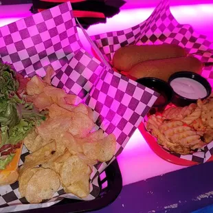 My subway sandwich &amp; my daughter's corn dogs &amp; waffle fries