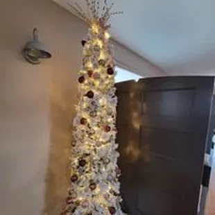 a white christmas tree with lights