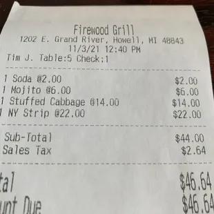Our bill was over $46 without the tip.