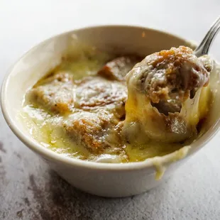 French Onion Soup is just one of many from-scratch soups served daily. Ask a server to know the soup of the day.