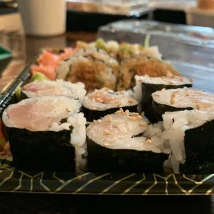 Yellowtail and spider roll