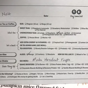 a menu for pumpkin spice flavored doughnuts