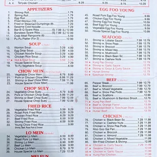 the menu of the restaurant