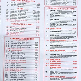 the menu of the restaurant