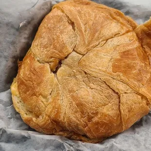 Pressed sausage, egg and cheese.