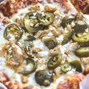 Mini Pizza w/ Chicken &amp; Jalapenos.