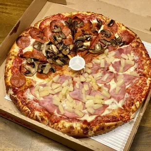 Large (1/2 Pepperoni &amp; Mushroom, 1/2 Canadian Bacon &amp; Pineapple)