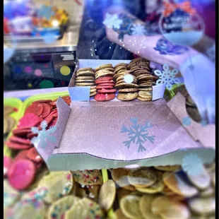 a box of cookies on a table