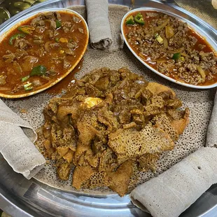 Injera, beef Awaze