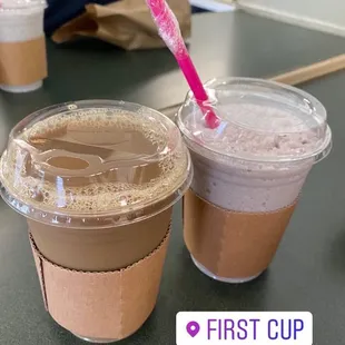 Iced coffee, and the blended taro