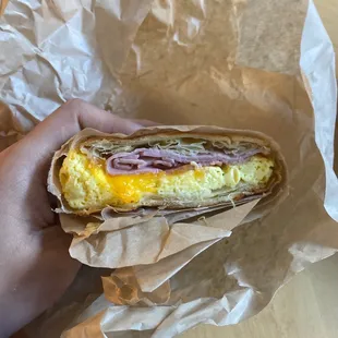 Ham egg cheese croissant sandwich