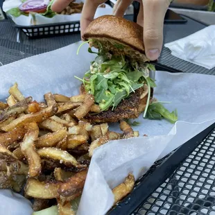 Slammin Salmon Sammie and fries