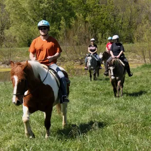 Guests from 5 years old to 225 pounds have a great time learning balance and control on horseback at First Farm Inn.