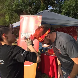 Alex gets a new 'do by the roving hair stylists!