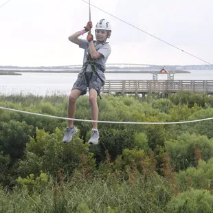 Zip lining back to the tower!