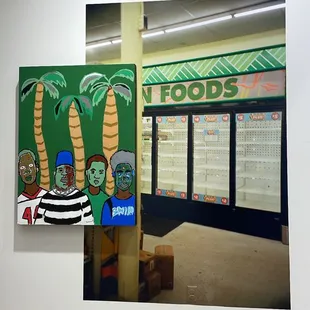 a mural of a food store