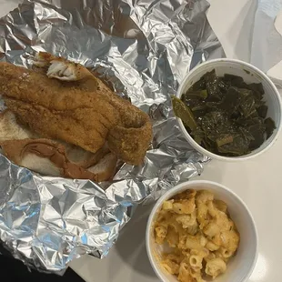 Whiting, Mac and cheese, collard greens!