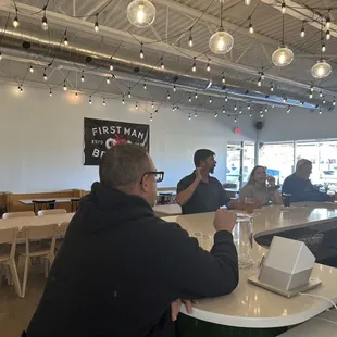 a group of people sitting at a bar