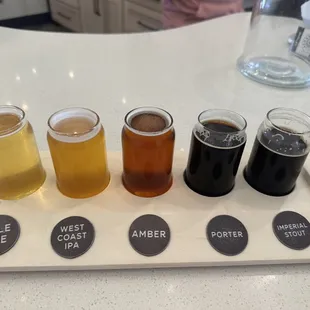 a sample flight of beers