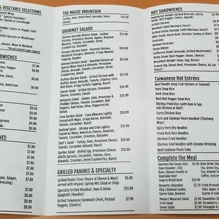 Menu as of 9/10/2021