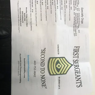 Front of the menu