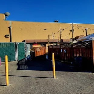 From the parking lot looking toward the back entrance