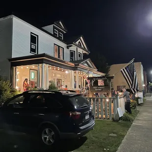 a car parked in front of the restaurant