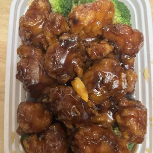 Orange chicken- bad. Tastes bad.