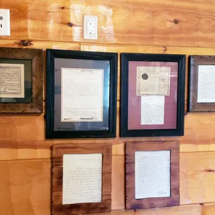Historic Documents, including Letter from Thomas Jefferson, hanging at First Vineyard