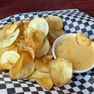 Fresh fries chips and beer cheese dip