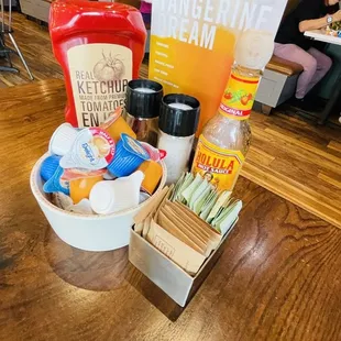 Table and condiments.