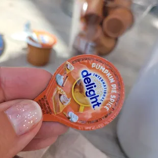 a person holding a cup of yogurt