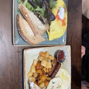 The work omelette and breakfast sampler