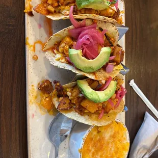 Cauli-rizo Tacos. Amazingly flavored and I was able to get cheesy grits on the side.