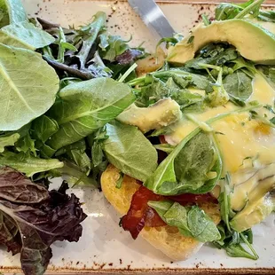 My new fave. Less than 600 calories. BLT Benedict. Served on ciabatta