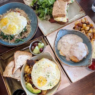 Farmhouse Skillet Hash  Biscuits &amp; Turkey Sausage gravy with Eggs  Power Breakfast Quinoa Bowl  BLTE